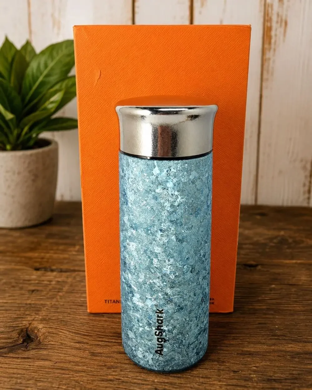 AugShark Pure Titanium Tea Infuser Bottle Frosted Blue w/ Original Box